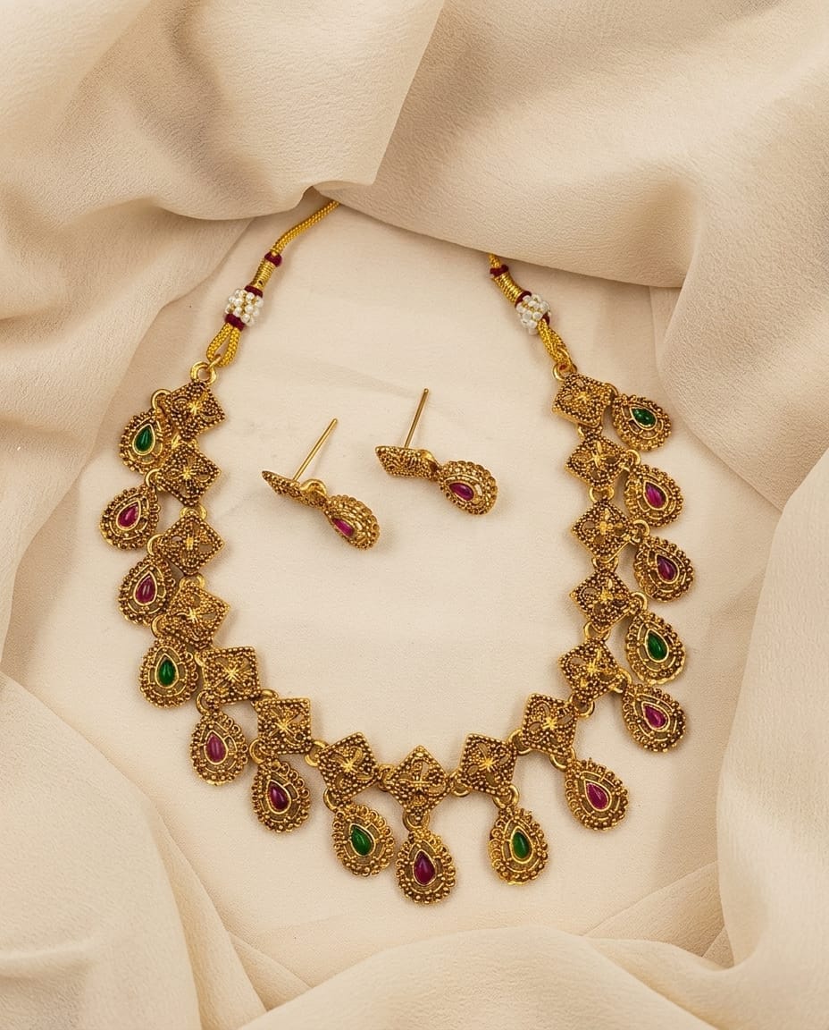 Emerald Drop Traditional Necklace Set
