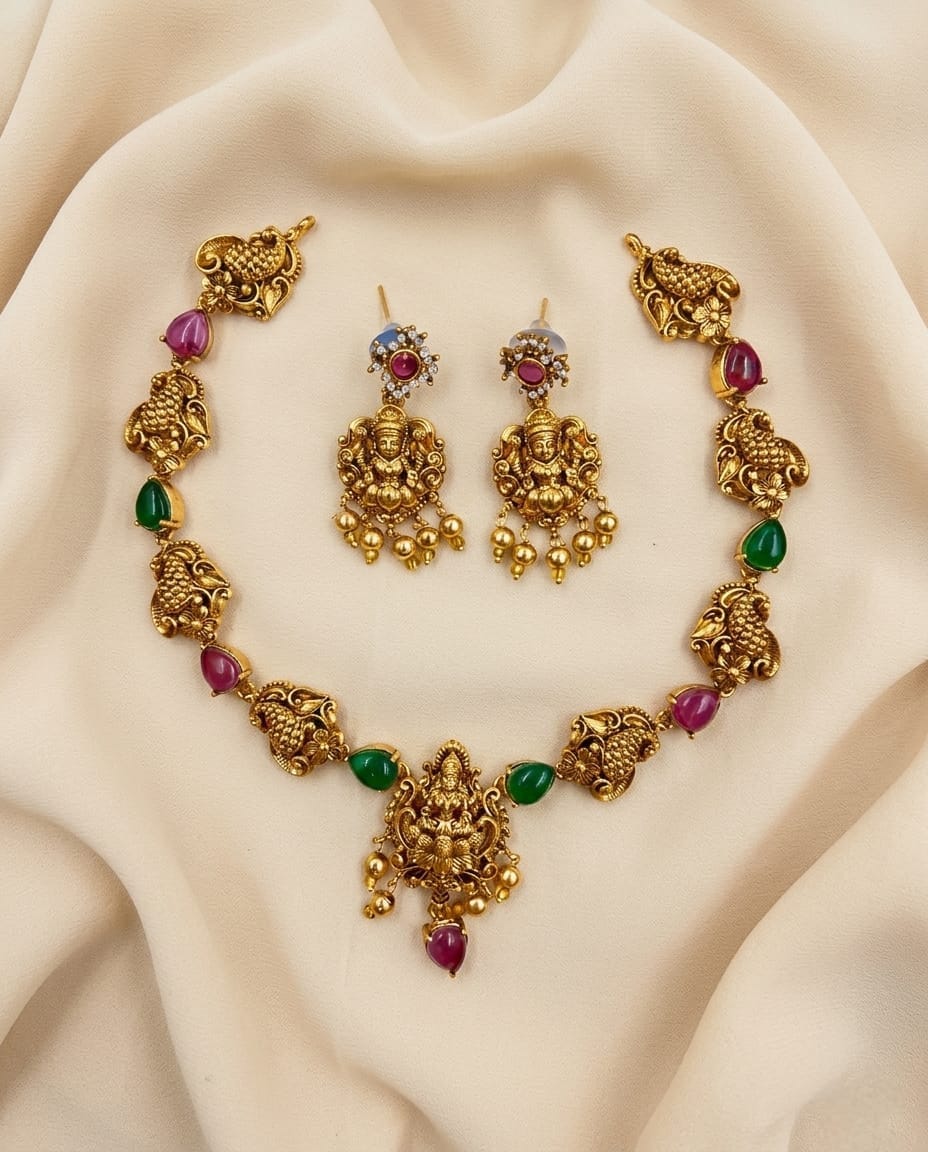 Lakshmi Peacock Stone Necklace Set