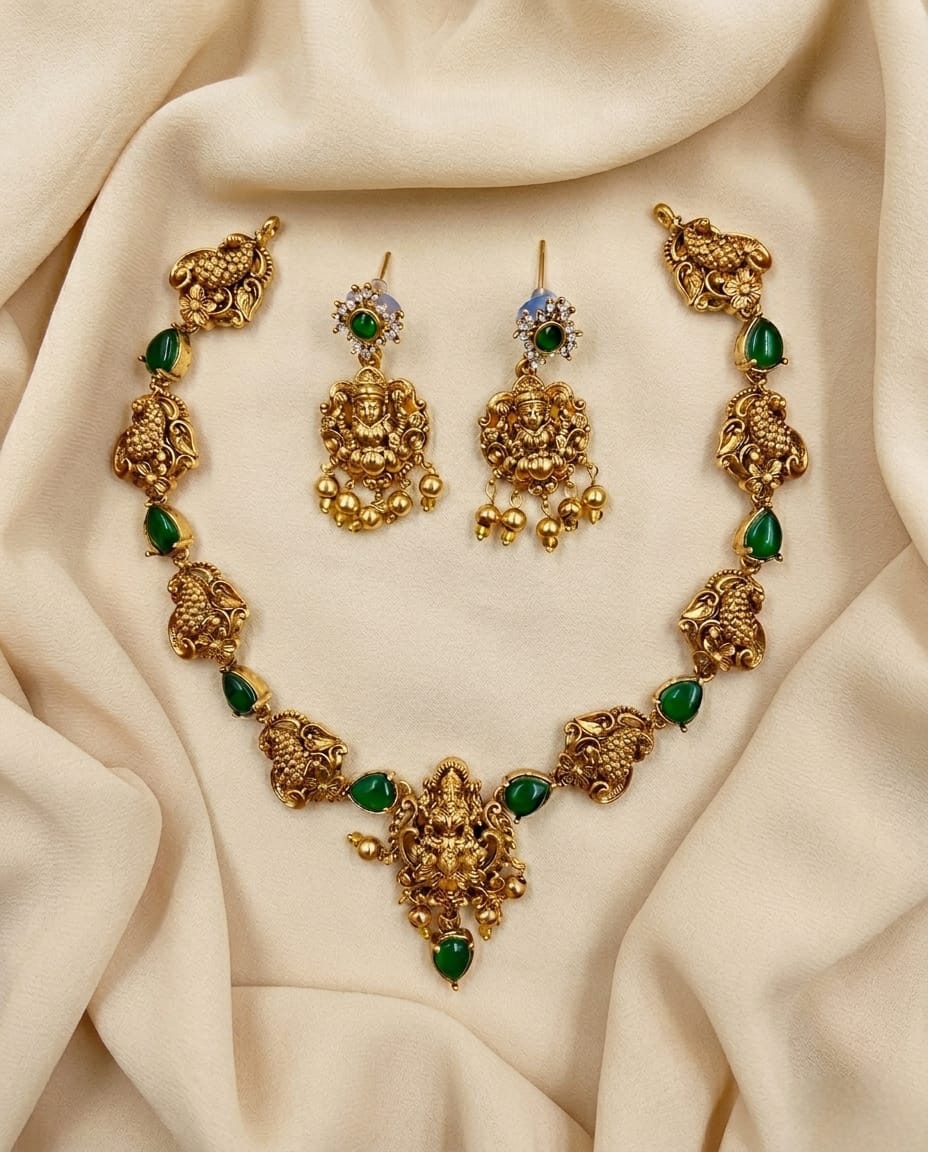 Lakshmi Peacock Stone Necklace Set