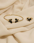 Black Butterfly Bracelet Ring Set - ae
