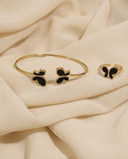 Black Butterfly Bracelet Ring Set - ae