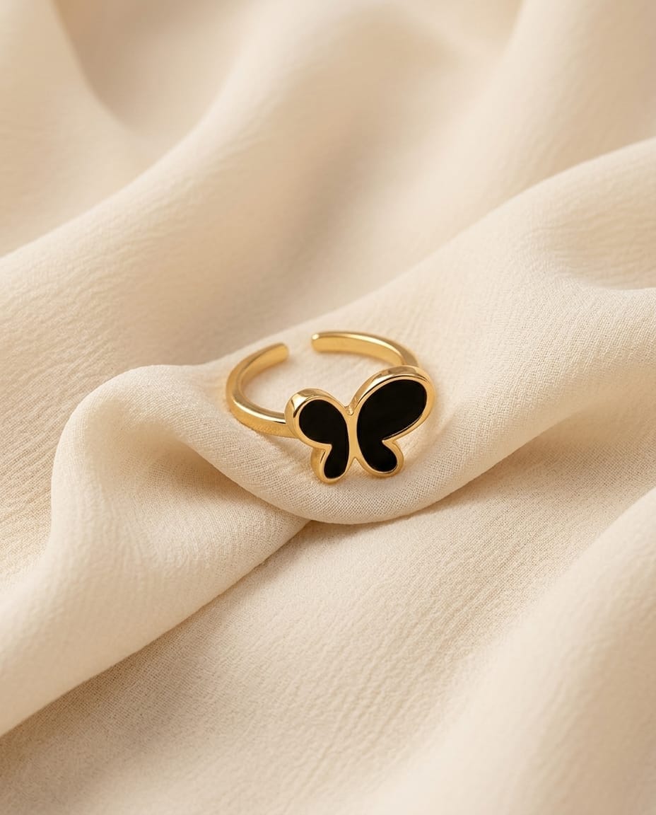 Black Butterfly Bracelet Ring Set - ae