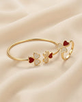 Red Heart Clover Bracelet Ring Set - ae