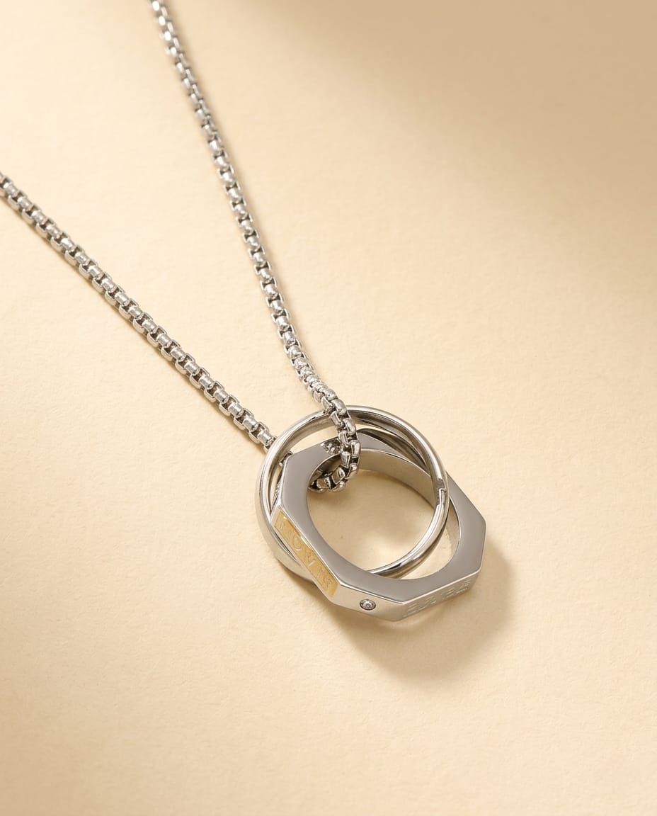 Silver Hexa Ring Pendant Chain