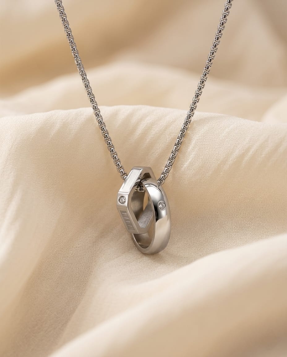 Silver Hexa Ring Pendant Chain