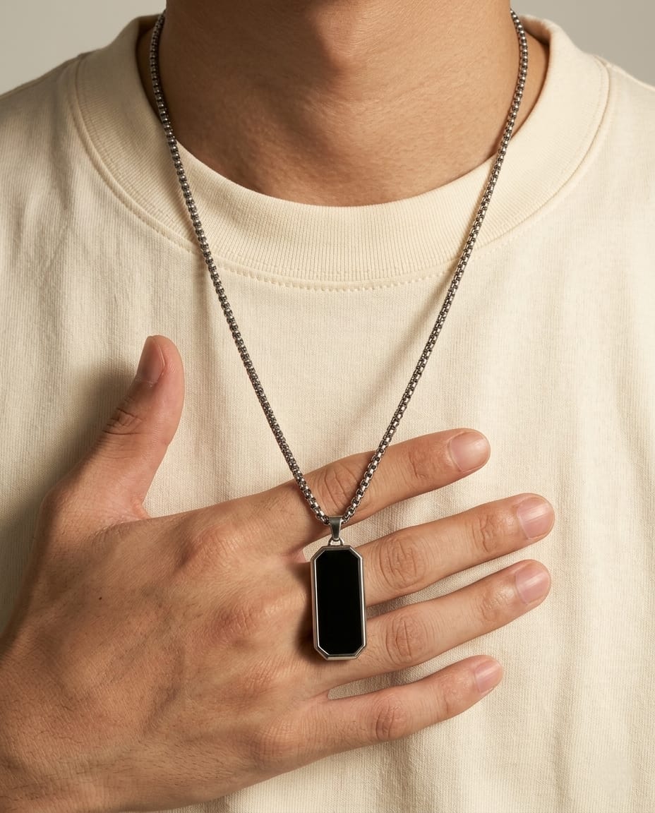 Minimal Black Tag Necklace