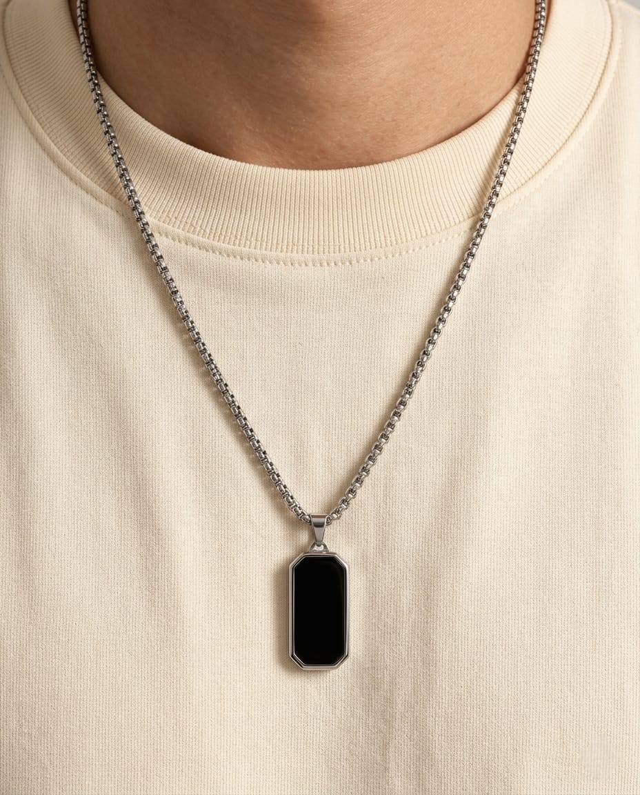Minimal Black Tag Necklace