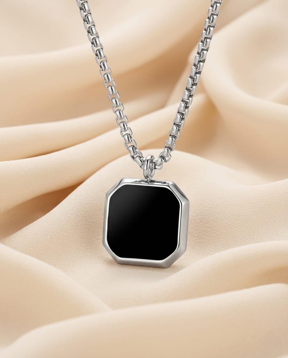 Silver Black Pendant Necklace