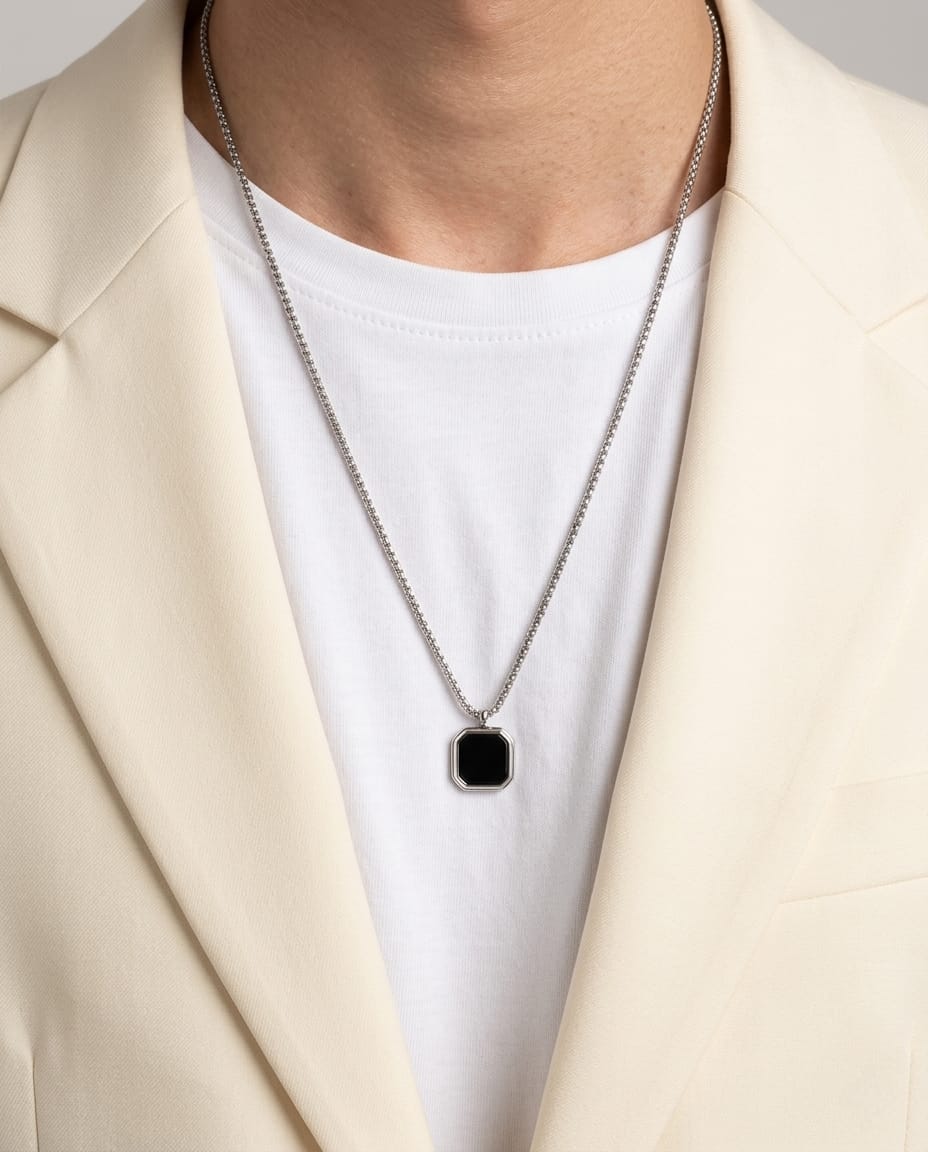 Silver Black Pendant Necklace