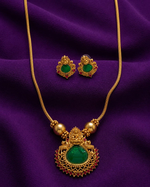 Green Stone Temple Necklace Set - ae