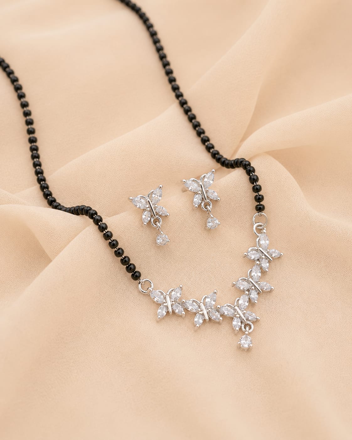 Silver Butterfly Mangalsutra Set