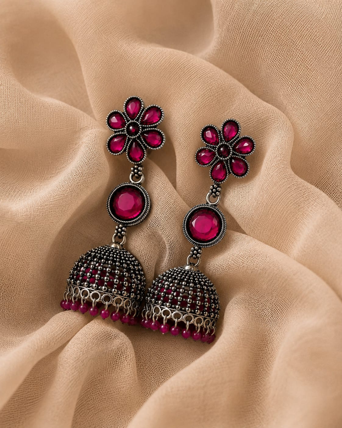 Floral Grace Oxidised Jhumka