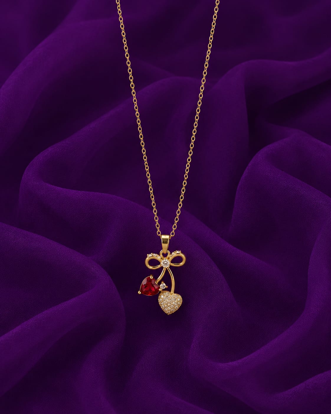 Bow Heart Pendant Necklace