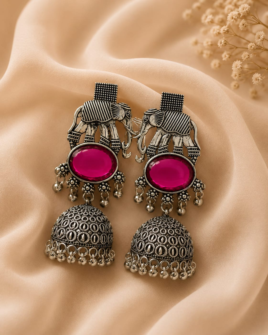 Oxidised Elephant Jhumka Earrings