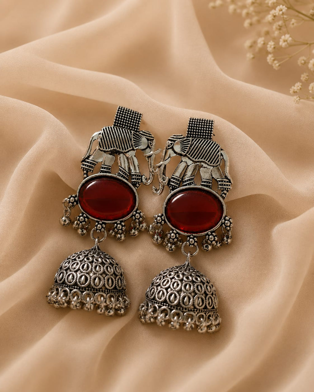 Oxidised Elephant Jhumka Earrings