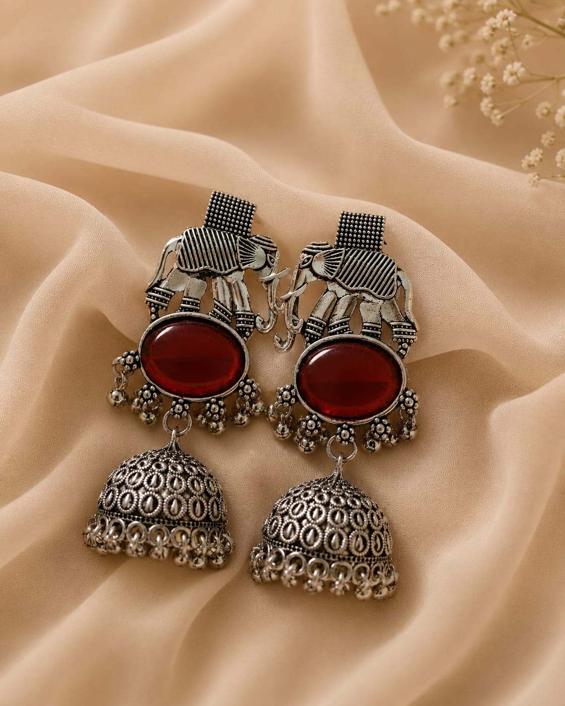 Oxidised Elephant Jhumka Earrings