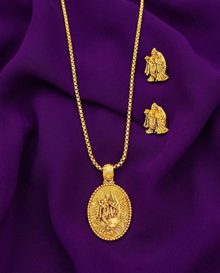 Radha Krishna Pendant Necklace Set