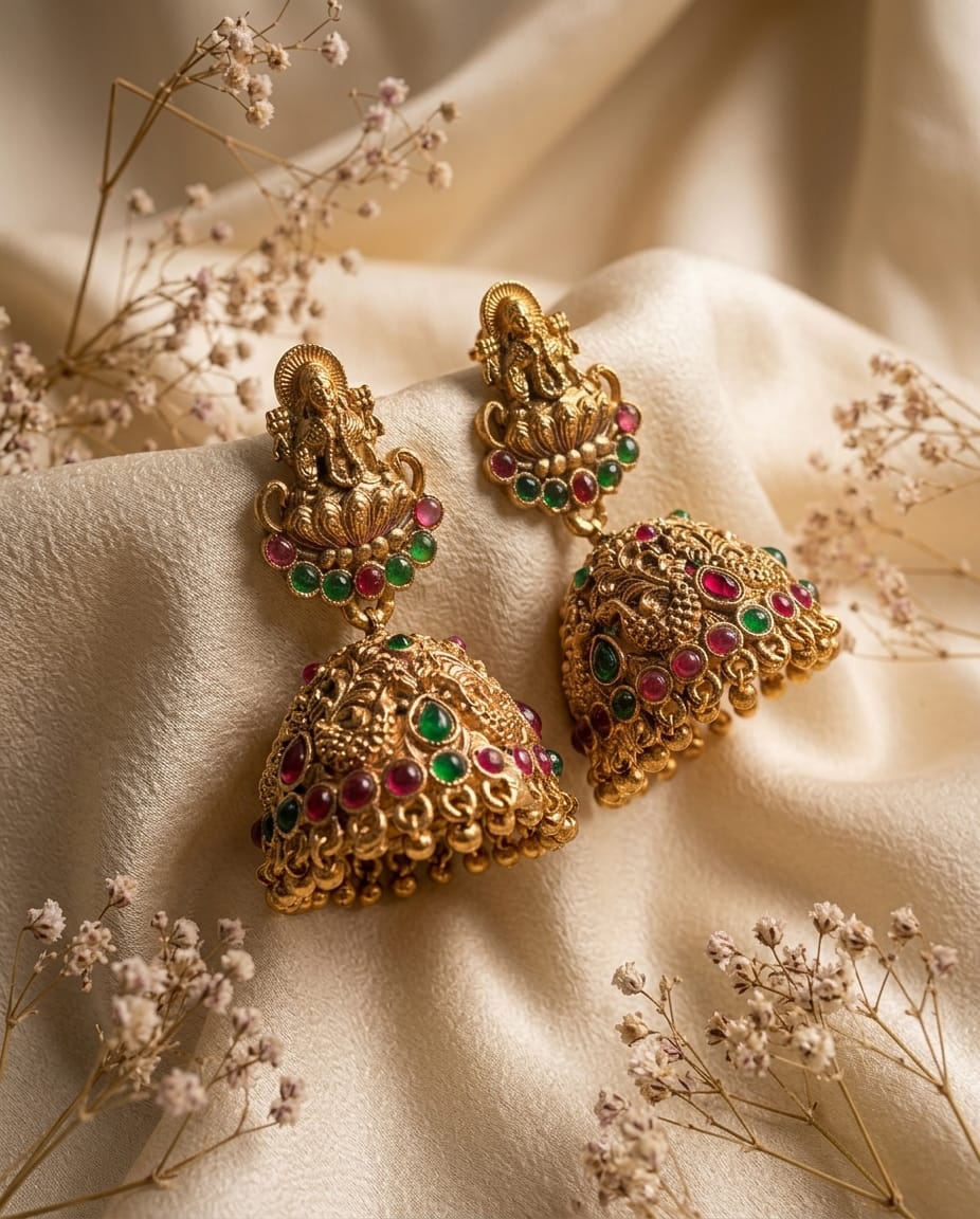 Temple Lakshmi Jhumka Earrings
