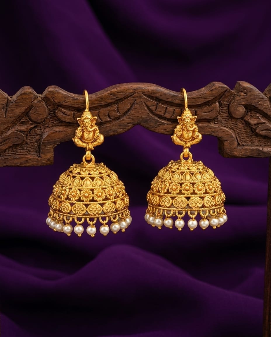 Temple Ganesha Jhumka Earrings