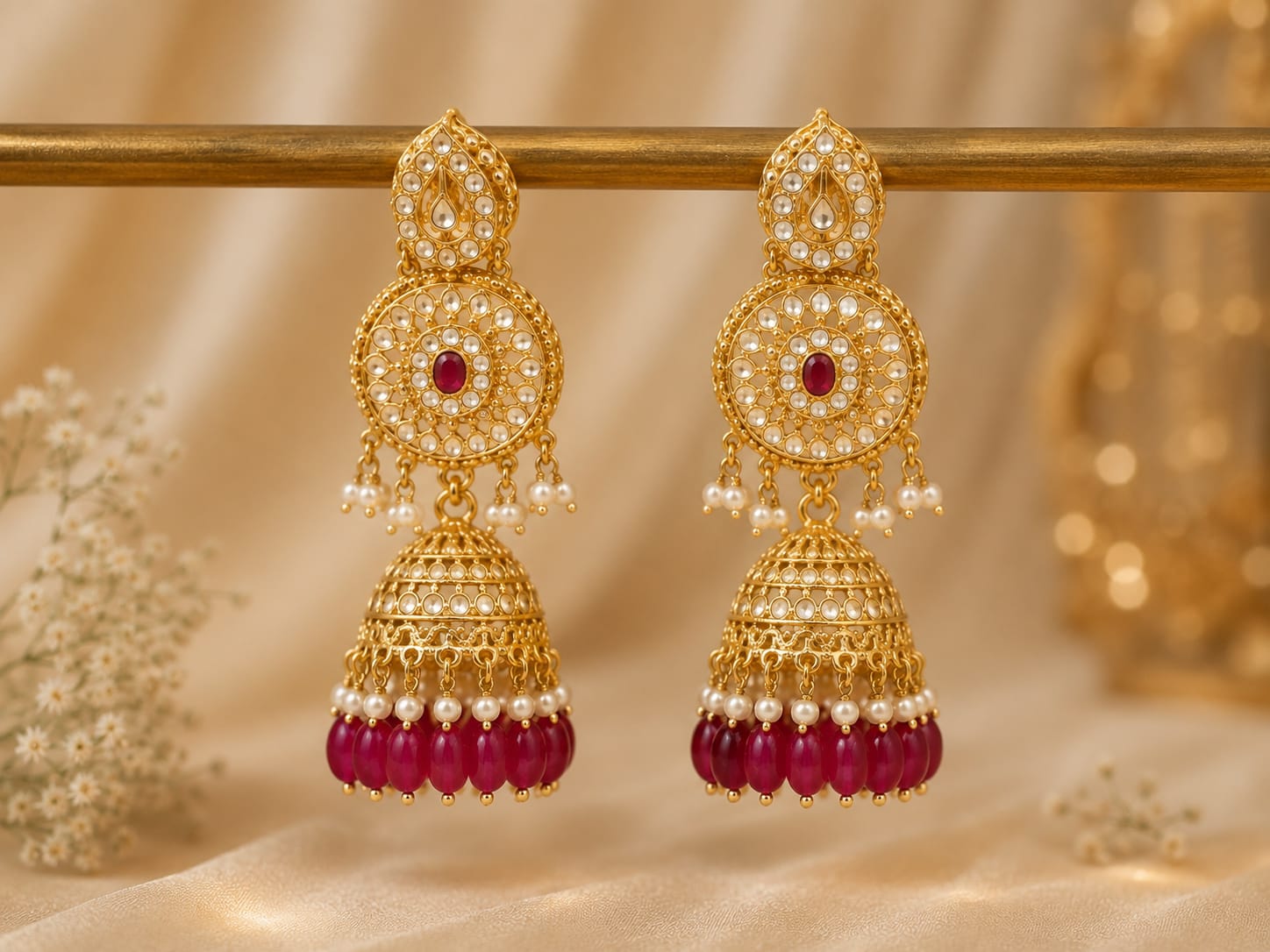 Royal Ruby Pearl Jhumka Earrings