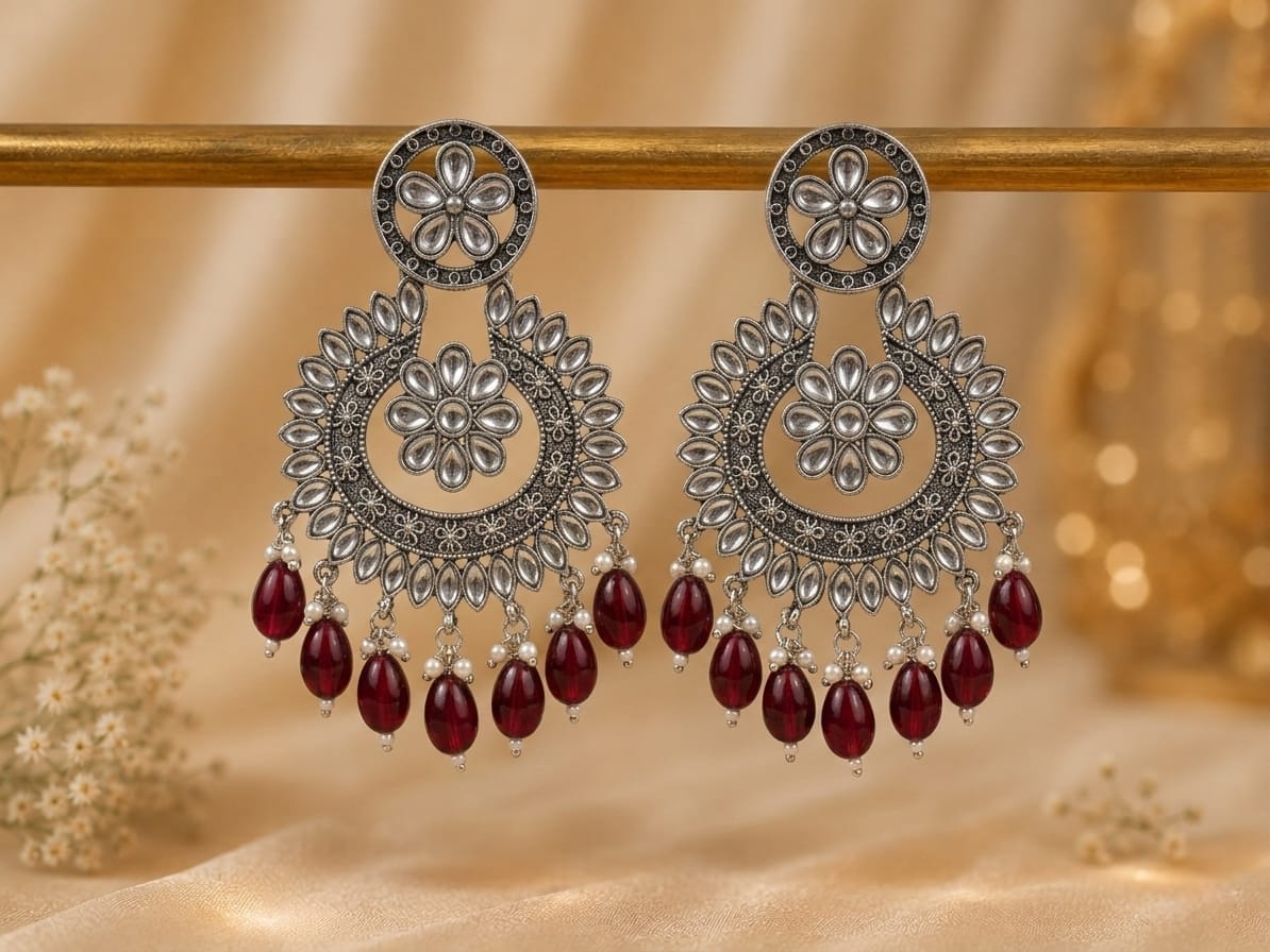 Floral Pearl Chandbali Earrings
