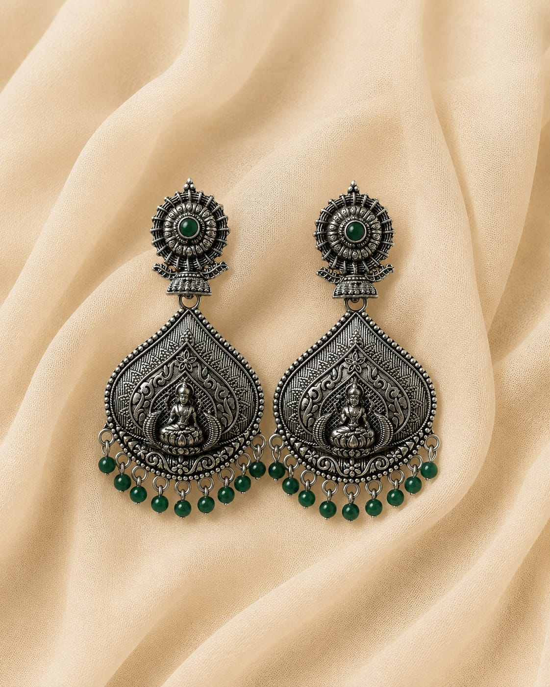 Emerald Lakshmi Dangler Earrings