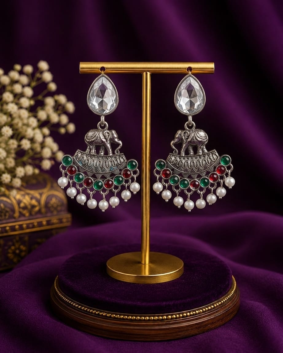 Elephant Pearl Chandbali Earrings