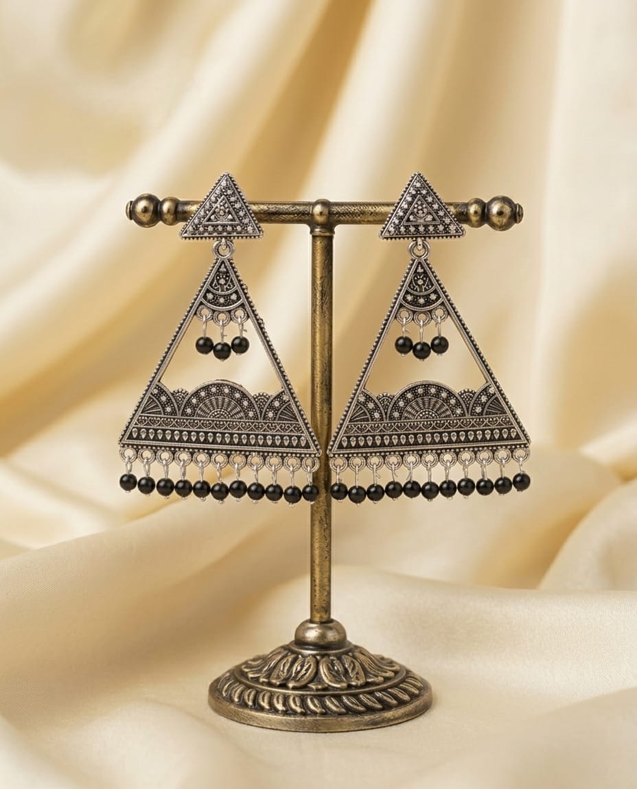 Oxidised Triangle Dangler Earrings