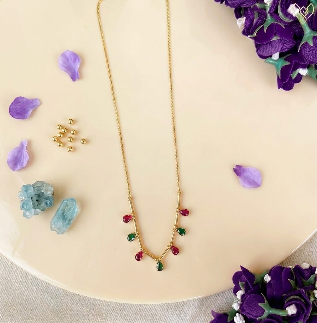 Ruby Green Stone Drop Necklace