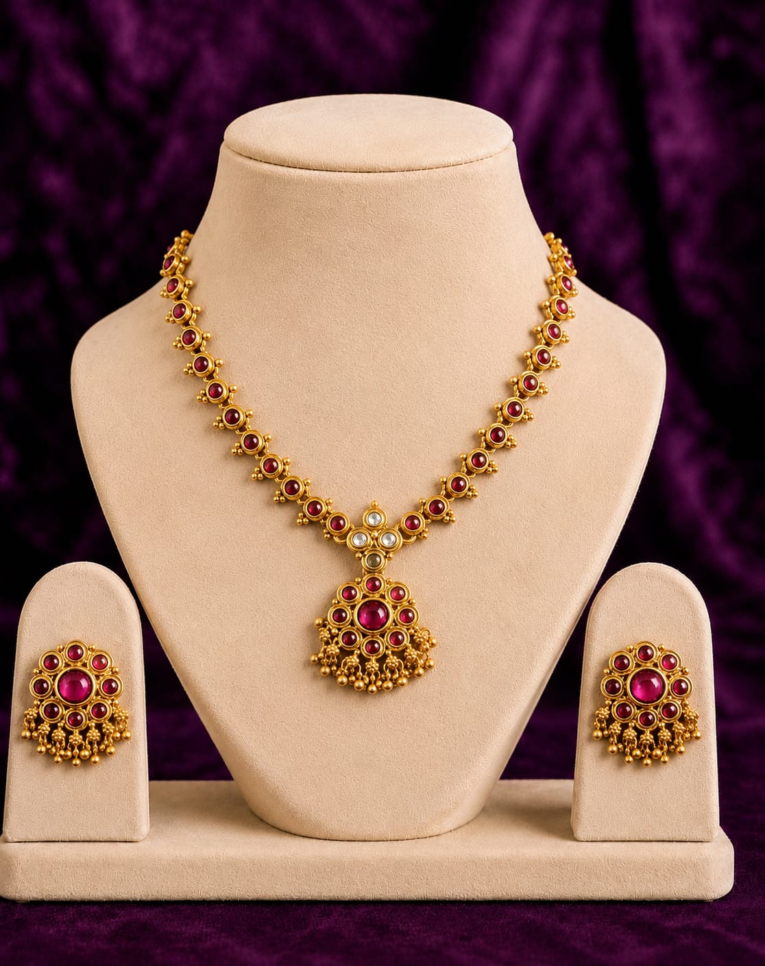 Grand Ruby Temple Necklace Set