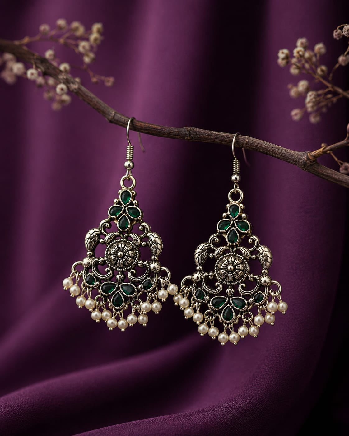 Brass Peacock Stone Hanging Earrings