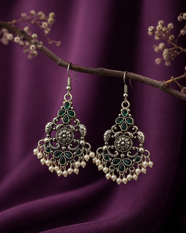 Brass Peacock Stone Hanging Earrings