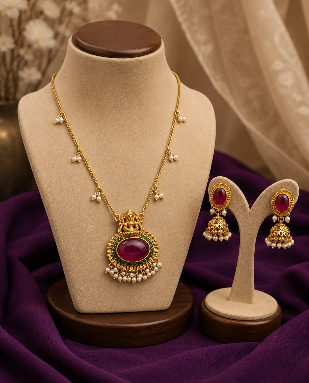 Traditional Temple Pendant Jewellery Set = ae