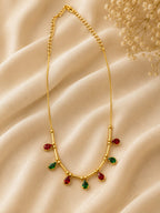 Ruby Emerald Dewdrop Gold-Tone Necklace