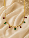 Ruby Emerald Dewdrop Gold-Tone Necklace