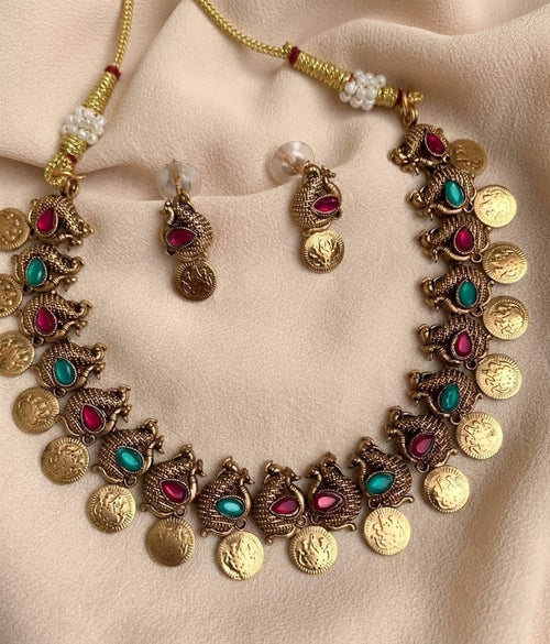 Antique Peacock Coin Necklace Set