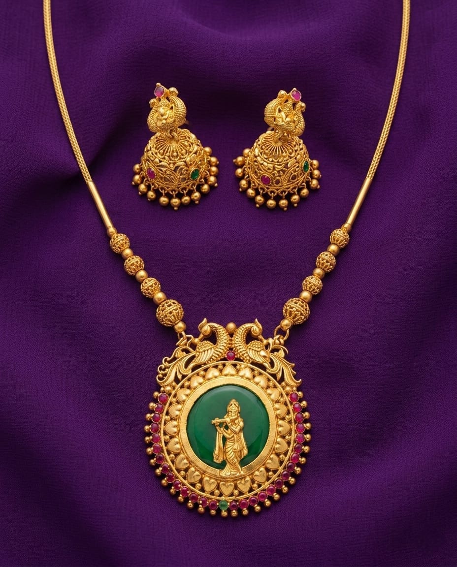Krishna Peacock Pendant Necklace Set