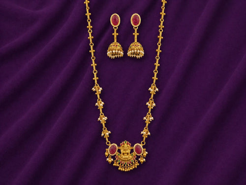 Lakshmi Pearl Drop Long Necklace Set - ae