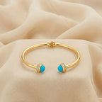 Gold-Tone Blue Stone Open Bangle and Adjustable Ring Set - ae