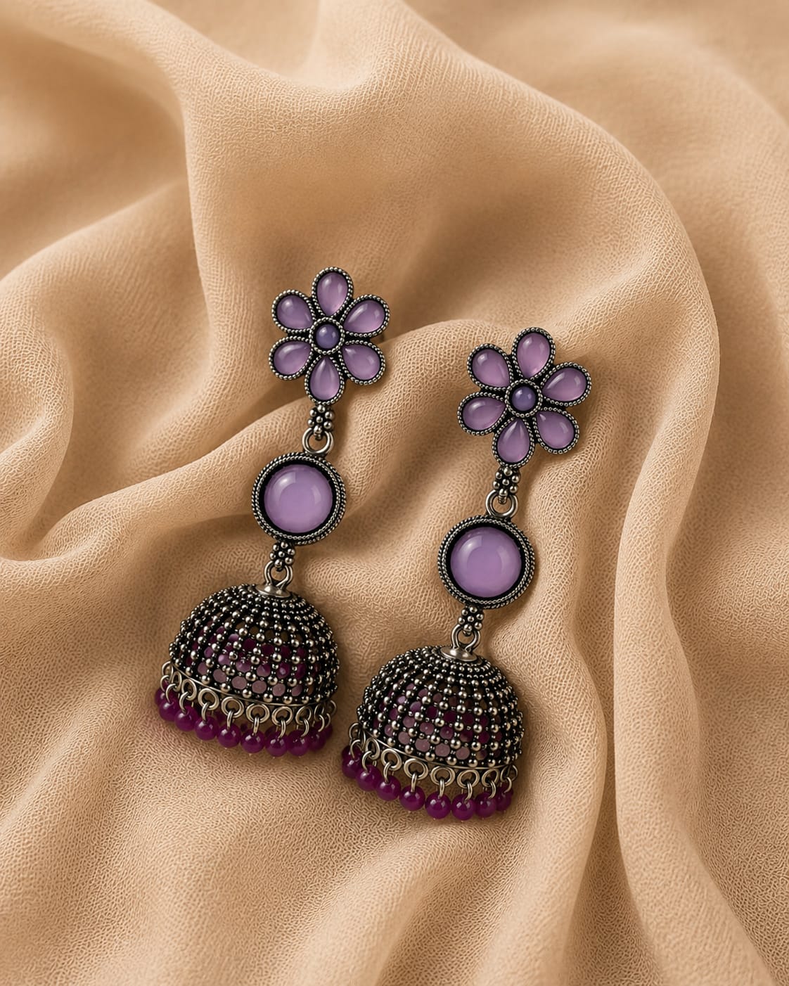 Floral Grace Oxidised Jhumka