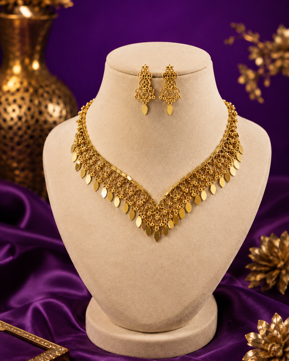 Kasavu Ilakkathali Necklace Set with Earrings