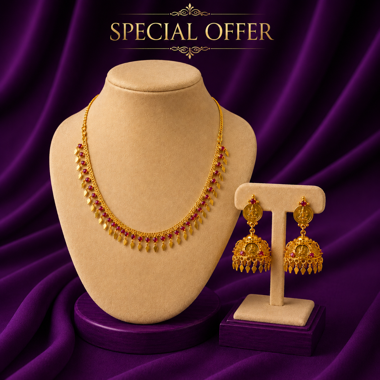 Lakshmi Coin Elakkathali Necklace & Jhumka Set Combo