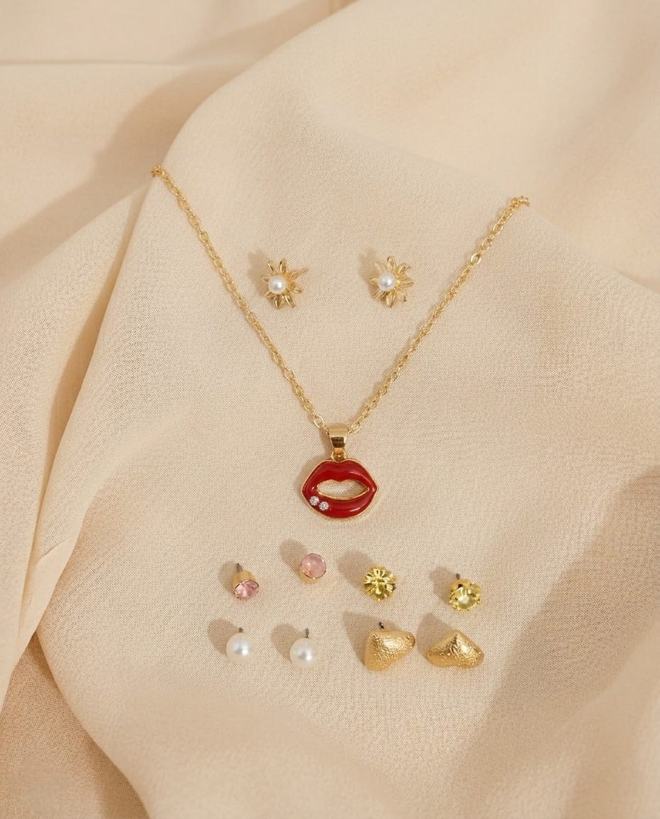 Stylish Lips Pendant Set