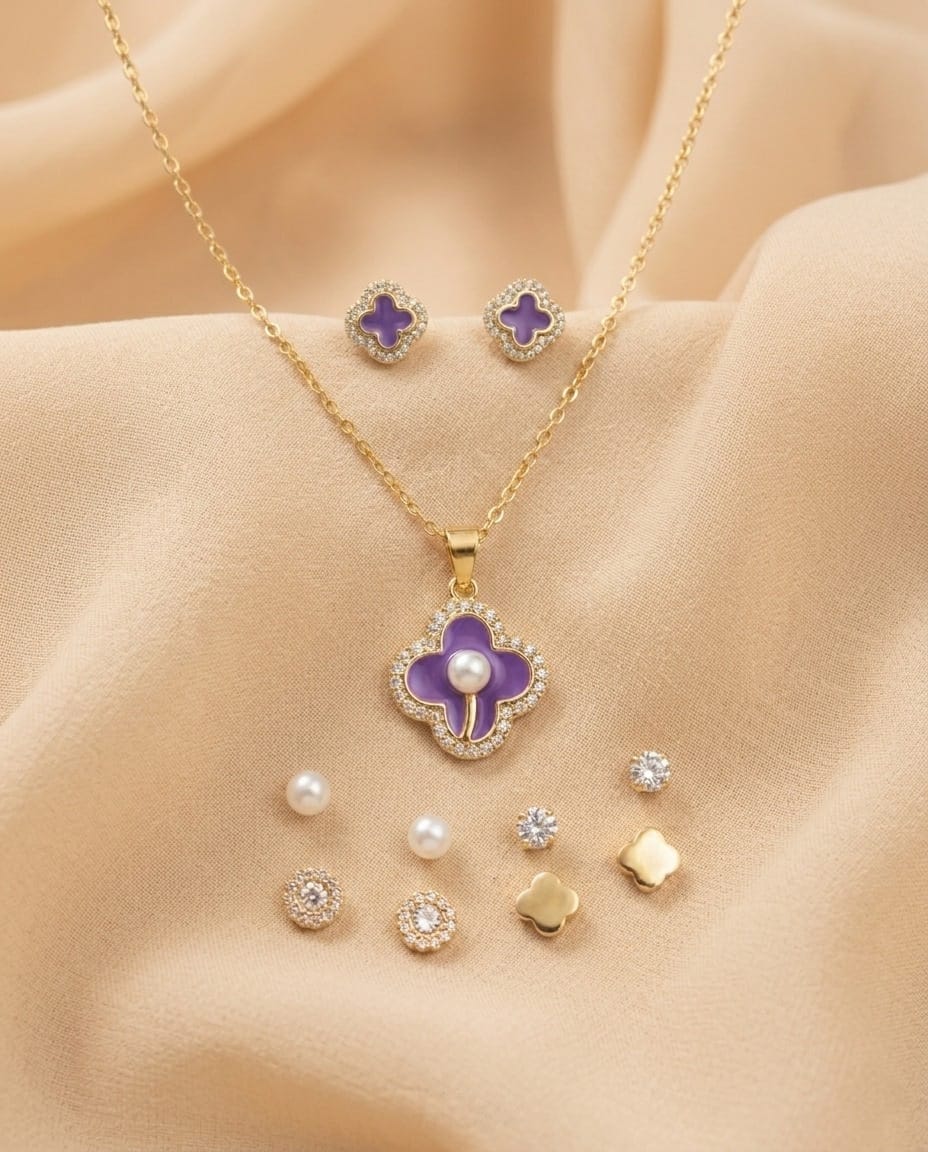 Purple Clover Pendant Set