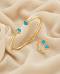 Gold-Tone Blue Stone Open Bangle and Adjustable Ring Set - ae