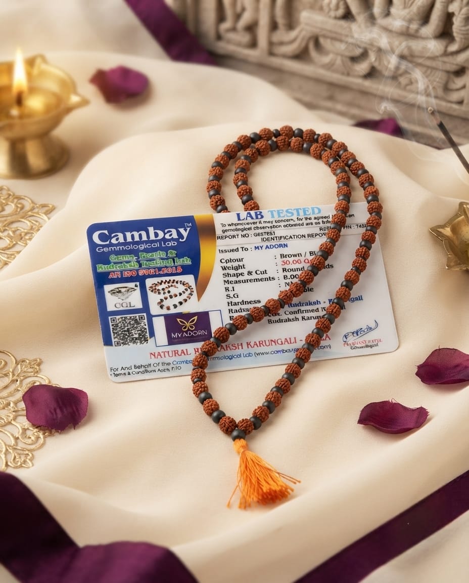 Original 8MM Karungali + Rudraksha Mala (108 Beads) – Lab Certified